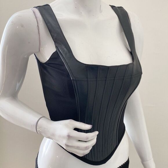 Dolls Kill Brand Generation Kiss Black Vegan Faux Leather Corset Bustier Top - Picture 3 of 7